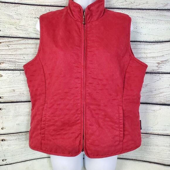Columbia Sportswear Quilted Fleece Vest Size L Red Full Zip Outdoor Layer Warm C - Picture 1 of 6